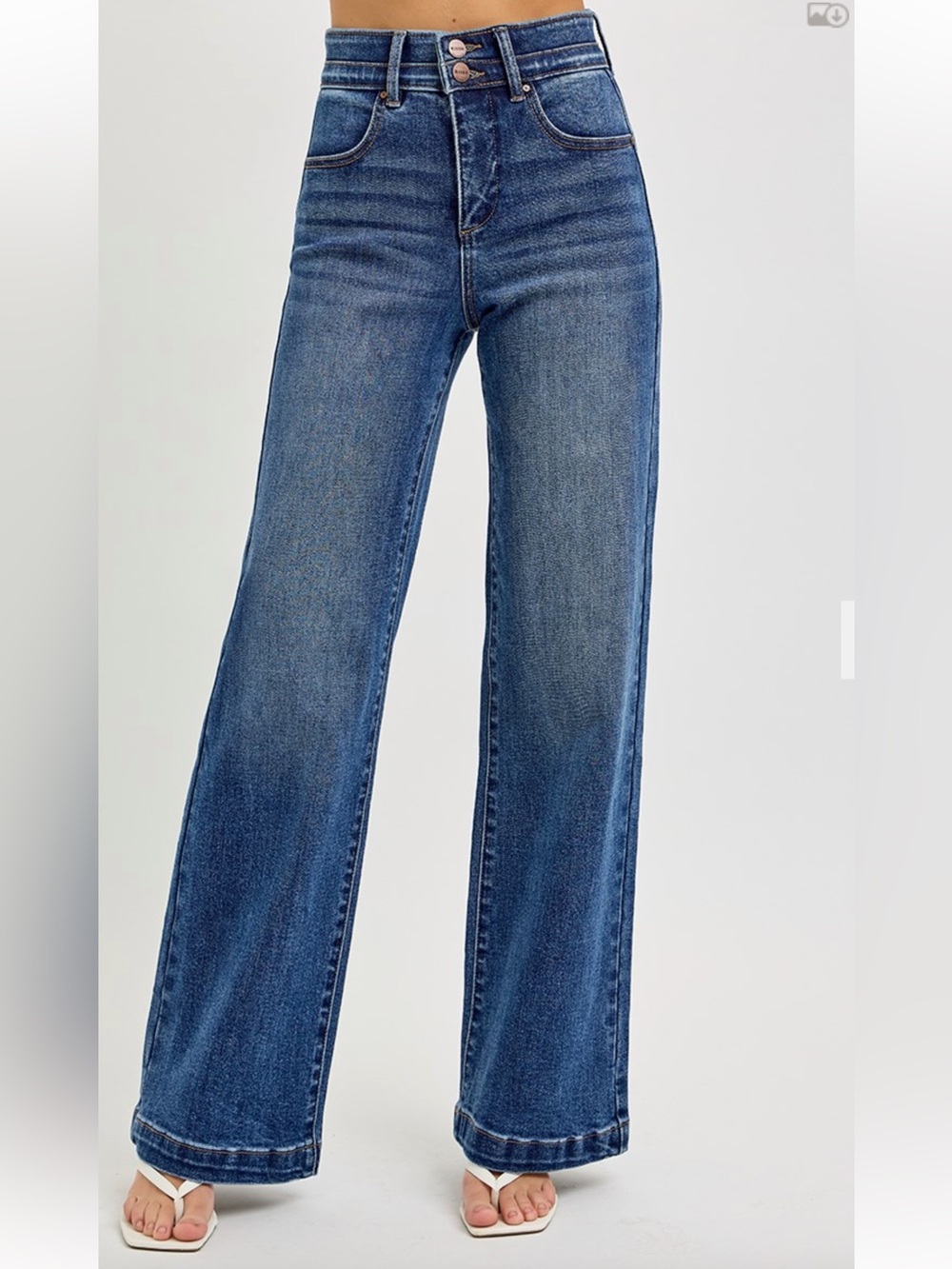 44 RISEN TUMMY CONTROL ELASTIC BAND HIGH RISE WIDE DOUBLE WAIST BAND JEANS